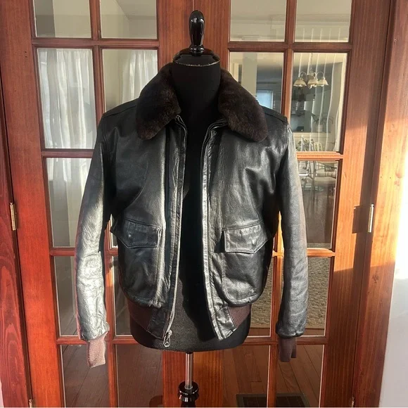 Vintage LL Bean G-1 Goatskin Leather Bomber Flight Jacket 42 Wool Quilt Lined - Picture 2 of 16